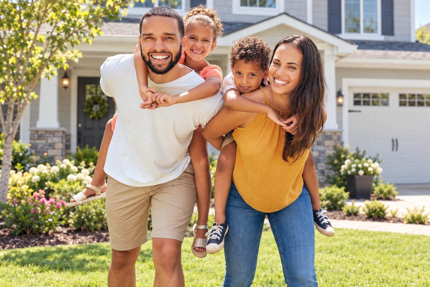 Family Outside New Home